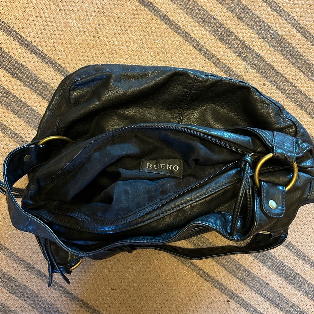 Bueno Black Shoulder Bag with Gold Rings